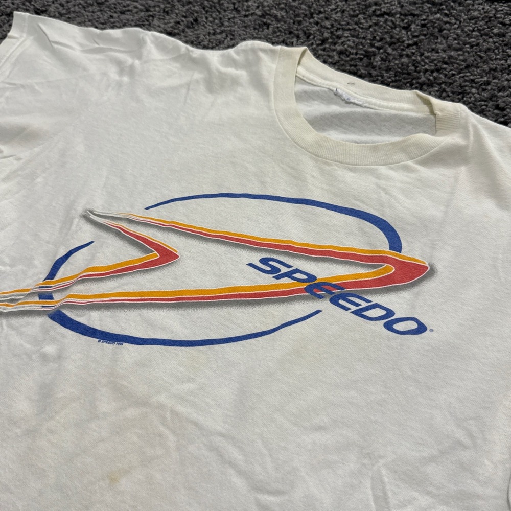Vintage Speedo T-Shirt Mens White Good Graphic Logo 90s Large